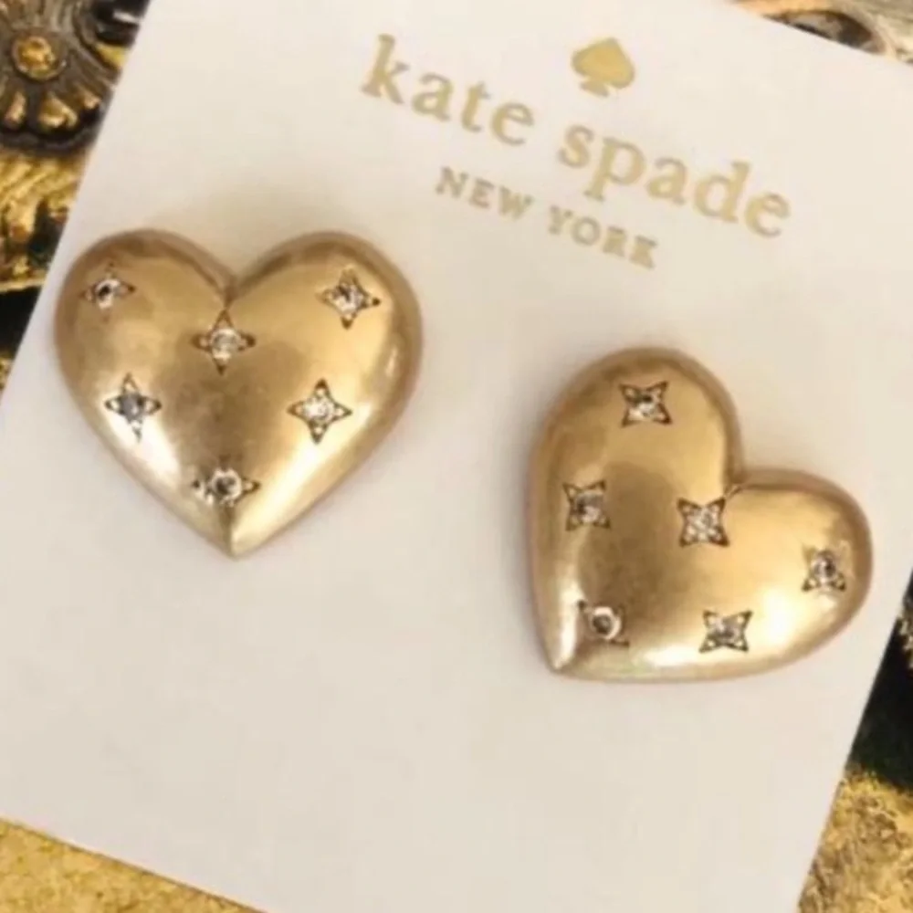 KATE SPADE ♠️ NEW YORK My Precious Heart Gold Crystal Earrings - Picture 4 of 6